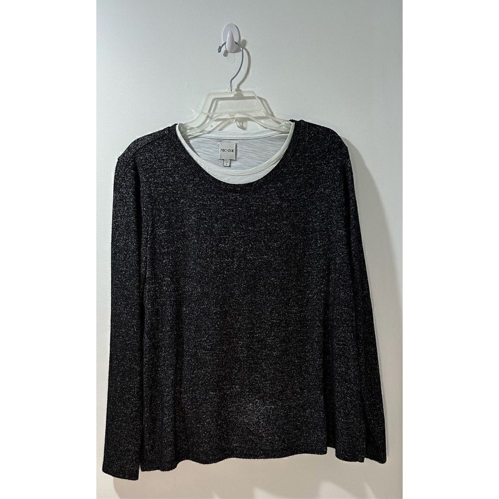Nic + Zoe women’s black crewneck long sleeve sweater size Large #35-0876